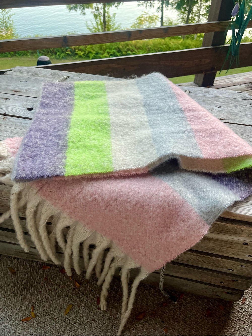 Pastel Colorblock Blanket Scarf Oversized Fringe Pink Lavender Green
